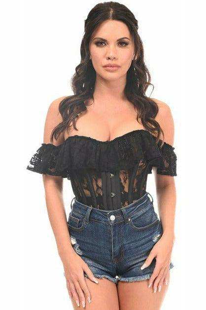 Daisy Corsets Top Drawer Black Sheer Lace Steel Boned Corset - Daisy Corsets - Flyclothing LLC