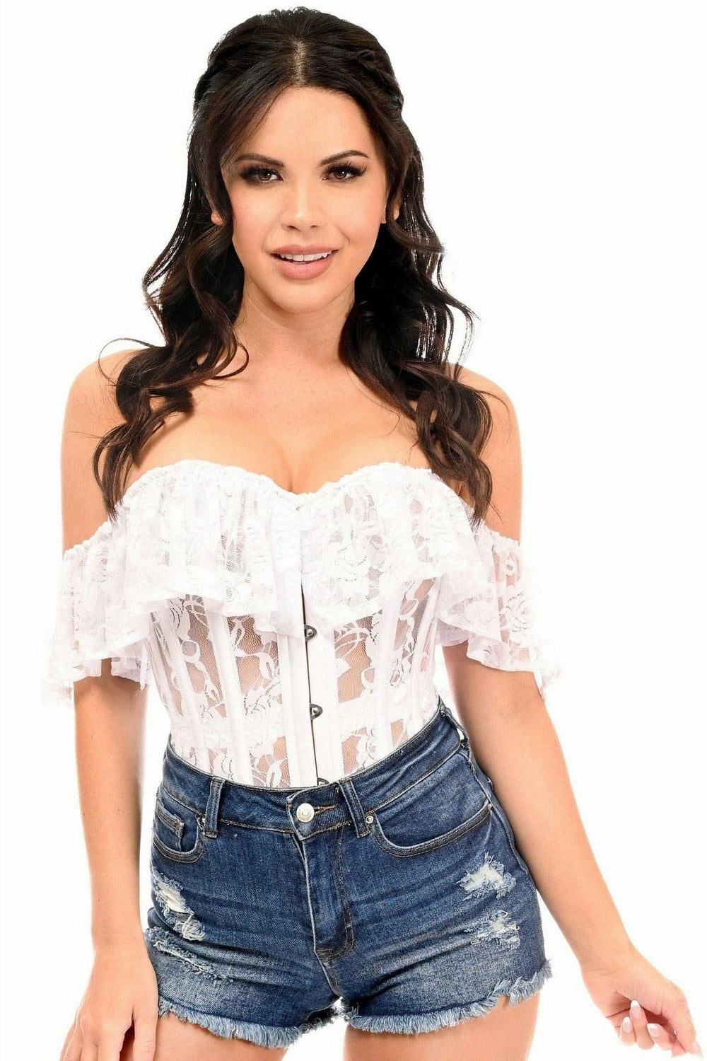Daisy Corsets Top Drawer White Sheer Lace Steel Boned Corset - Daisy Corsets