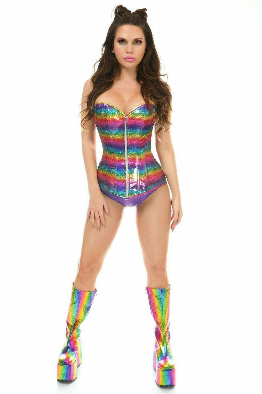 Daisy Corsets Top Drawer Rainbow Glitter Steel Boned Corset - Daisy Corsets - Flyclothing LLC
