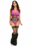 Daisy Corsets Top Drawer Rainbow Glitter PVC & Black Fishnet Steel Boned Under Bust Corset - Daisy Corsets