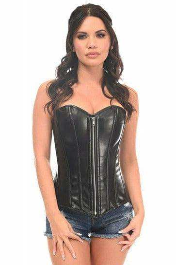 Daisy Corsets Top Drawer Black Faux Leather Steel Boned Overbust Corset - Daisy Corsets - Flyclothing LLC
