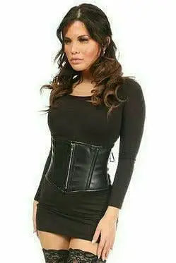 Daisy Corsets Top Drawer Black Faux Leather Steel Boned Mini Cincher - Daisy Corsets - Flyclothing LLC