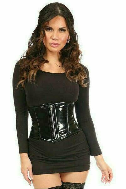 Daisy Corsets Top Drawer Black Patent Steel Boned Mini Cincher - Daisy Corsets