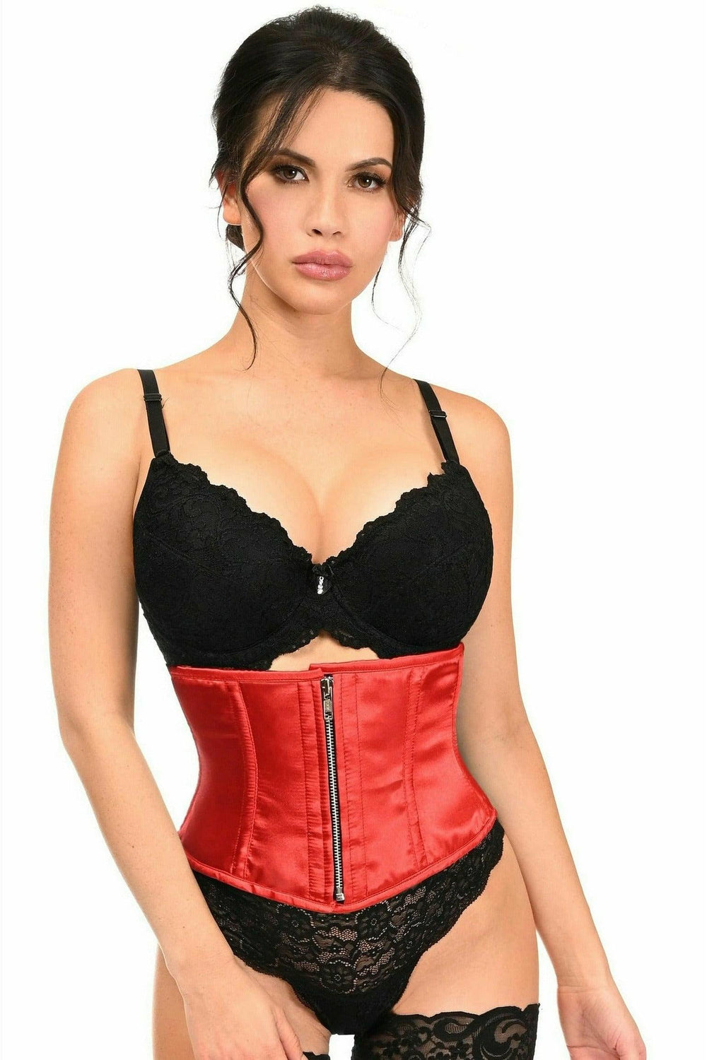 Daisy Corsets Top Drawer Red Satin Steel Boned Mini Cincher - Daisy Corsets