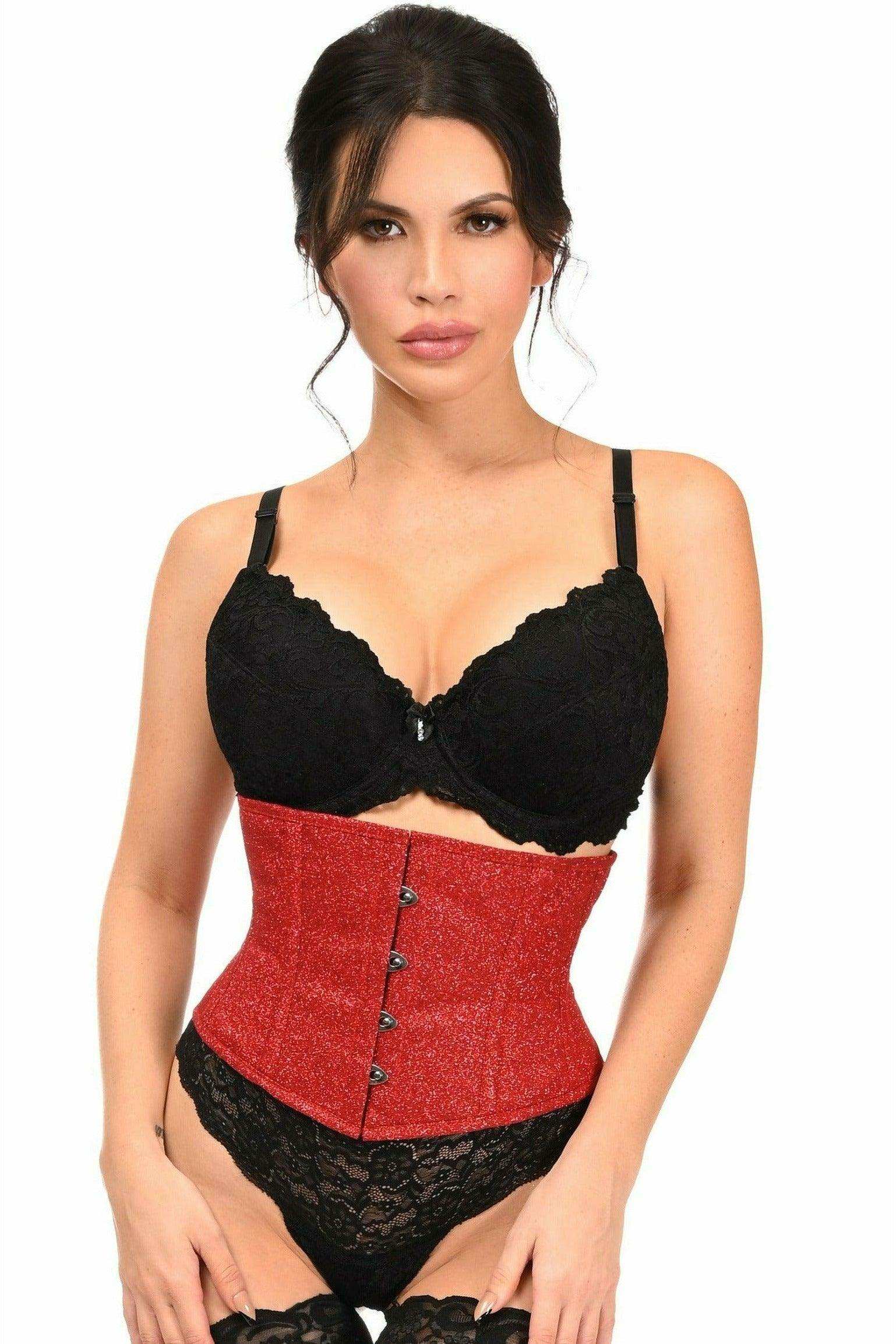 Top Drawer Cherry Bomb Glitter Steel Boned Mini Cincher - Daisy Corsets - Flyclothing LLC