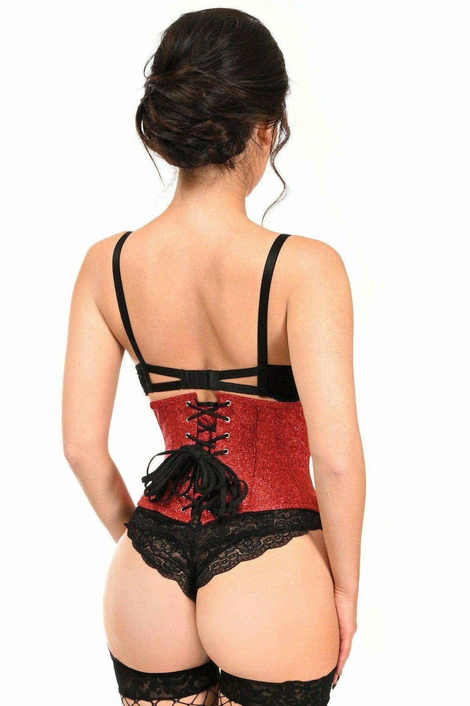 Top Drawer Cherry Bomb Glitter Steel Boned Mini Cincher - Daisy Corsets - Flyclothing LLC