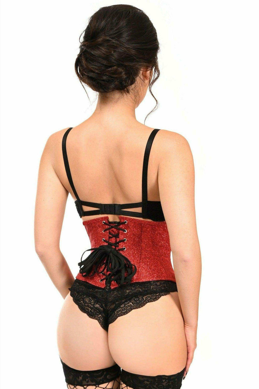 Top Drawer Cherry Bomb Glitter Steel Boned Mini Cincher - Daisy Corsets - Flyclothing LLC
