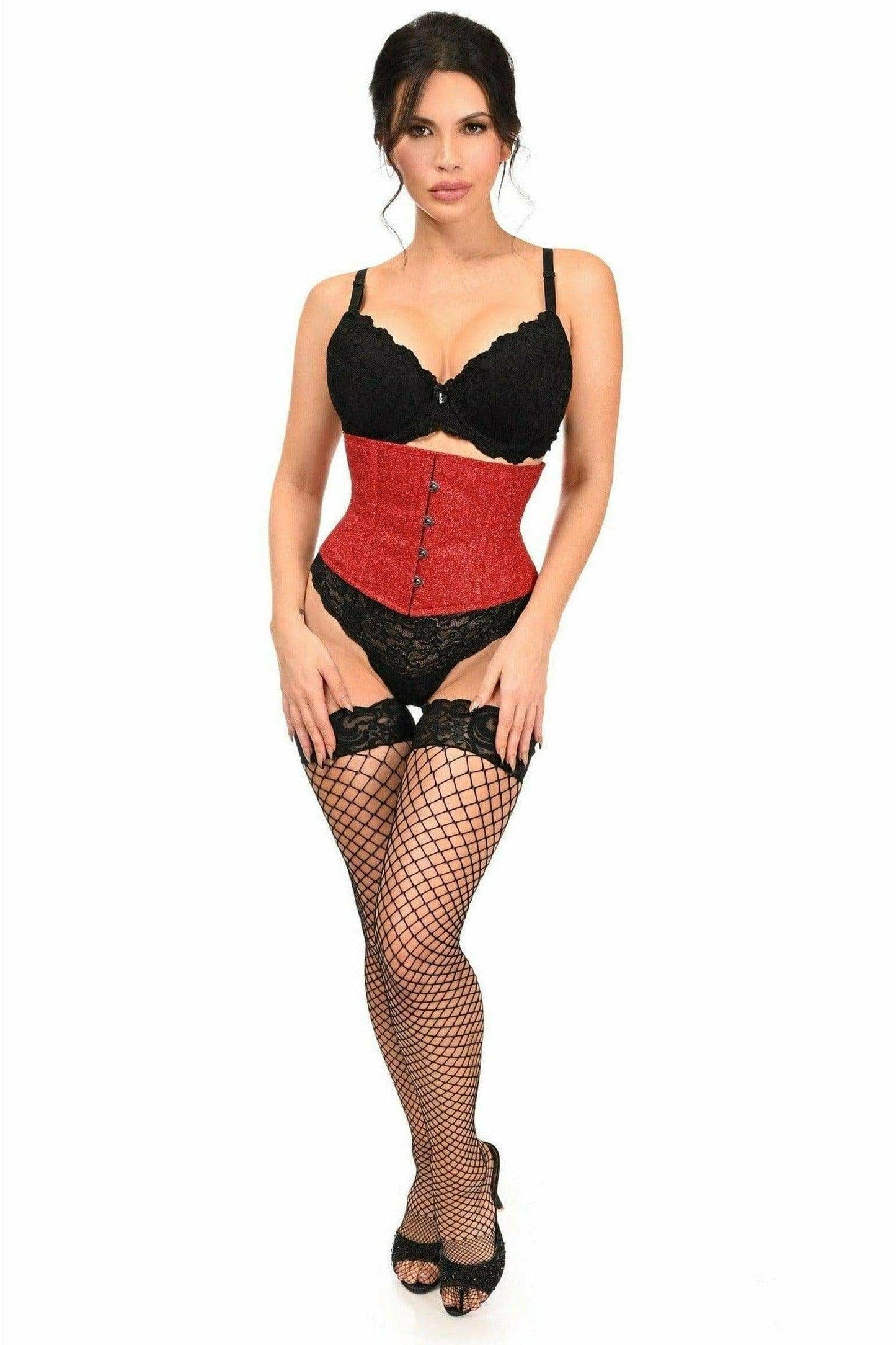 Top Drawer Cherry Bomb Glitter Steel Boned Mini Cincher - Daisy Corsets - Flyclothing LLC