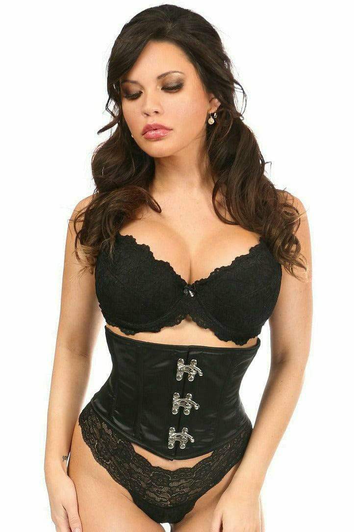 Daisy Corsets Top Drawer Black Satin Steel Boned Mini Cincher w/Clasps - Daisy Corsets - Flyclothing LLC