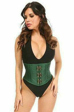 Daisy Corsets Top Drawer Dark Green Brocade Steel Boned Mini Cincher w/Clasps - Daisy Corsets