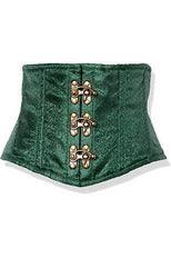 Daisy Corsets Top Drawer Dark Green Brocade Steel Boned Mini Cincher w/Clasps - Daisy Corsets