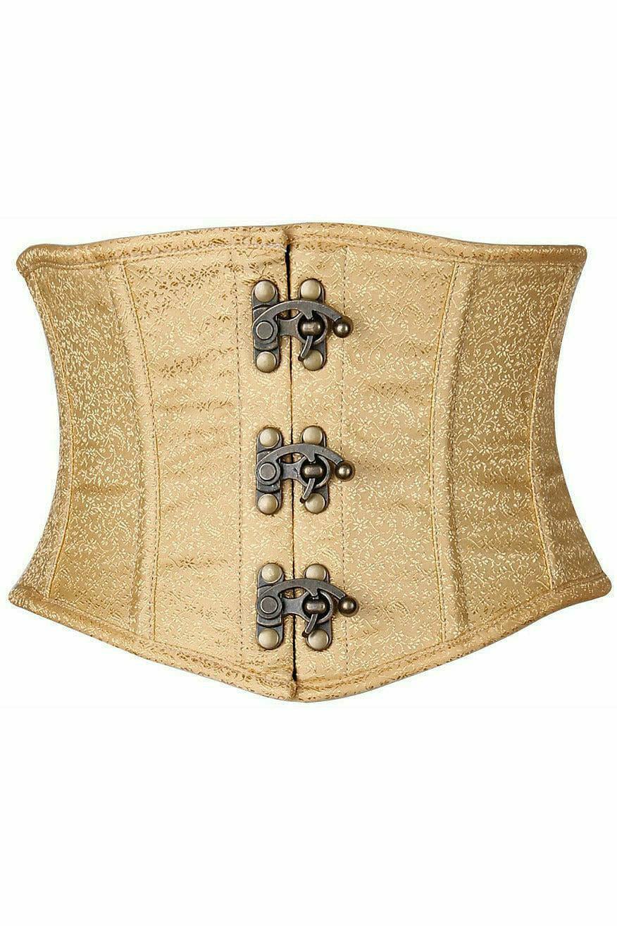 Daisy Corsets Top Drawer Gold Brocade Steel Boned Mini Cincher w/Clasps - Daisy Corsets
