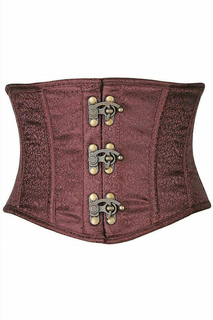 Daisy Corsets Top Drawer Brown Brocade Steel Boned Mini Cincher w/Clasps - Daisy Corsets