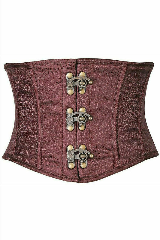 Daisy Corsets Top Drawer Brown Brocade Steel Boned Mini Cincher w/Clasps - Daisy Corsets