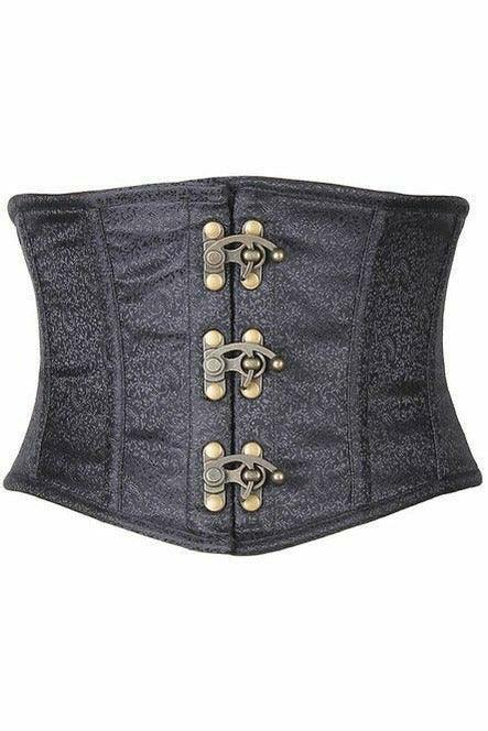 Top Drawer Black Brocade Steel Boned Mini Cincher w/Clasps - Daisy Corsets