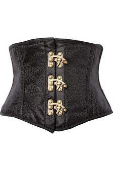 Daisy Corsets Top Drawer Black Brocade Steel Boned Mini Cincher w/Clasps - Daisy Corsets - Flyclothing LLC