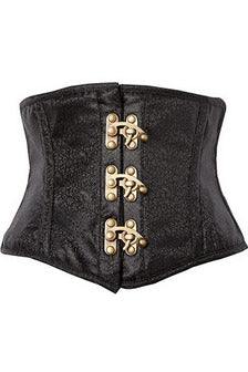 Daisy Corsets Top Drawer Black Brocade Steel Boned Mini Cincher w/Clasps - Daisy Corsets