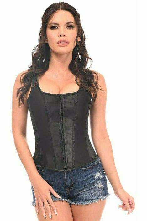 Daisy Corsets Top Drawer Black Satin Steel Boned Uniforming Corset w/Straps - Daisy Corsets - Flyclothing LLC