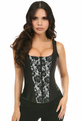 Daisy Corsets Top Drawer White Satin w/Black Lace Overlay Steel Boned Uniforming Corset w/Straps - Daisy Corsets - Flyclothing LLC