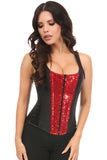 Daisy Corsets Top Drawer Black Satin & Red Sequin Steel Boned Corset w/Straps - Daisy Corsets