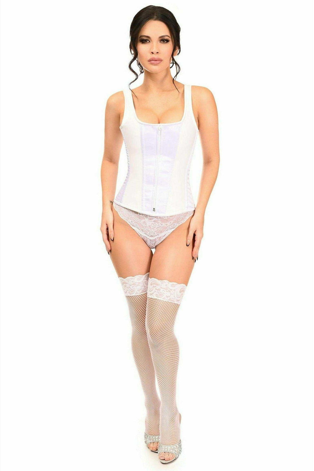 Daisy Corsets Top Drawer White Satin Steel Boned Corset w/Straps - Daisy Corsets - Flyclothing LLC