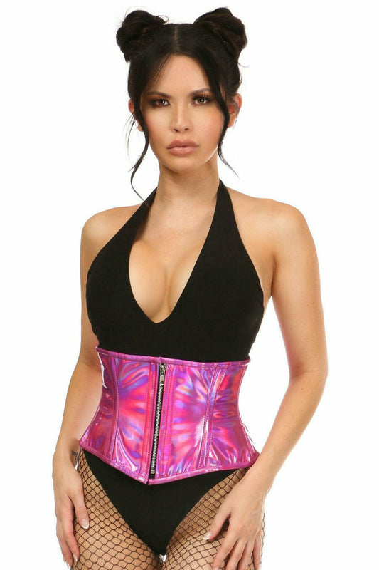 Daisy Corsets Top Drawer Fuchsia Holo Steel Boned Mini Cincher - Daisy Corsets