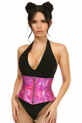 Daisy Corsets Top Drawer Fuchsia Holo Steel Boned Mini Cincher