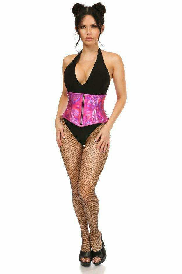 Daisy Corsets Top Drawer Fuchsia Holo Steel Boned Mini Cincher - Daisy Corsets - Flyclothing LLC