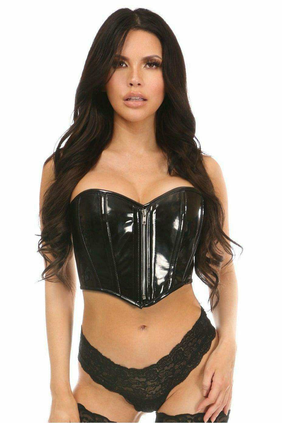 Daisy Corsets Top Drawer Black Patent Bustier Top w/Zipper - Daisy Corsets - Flyclothing LLC