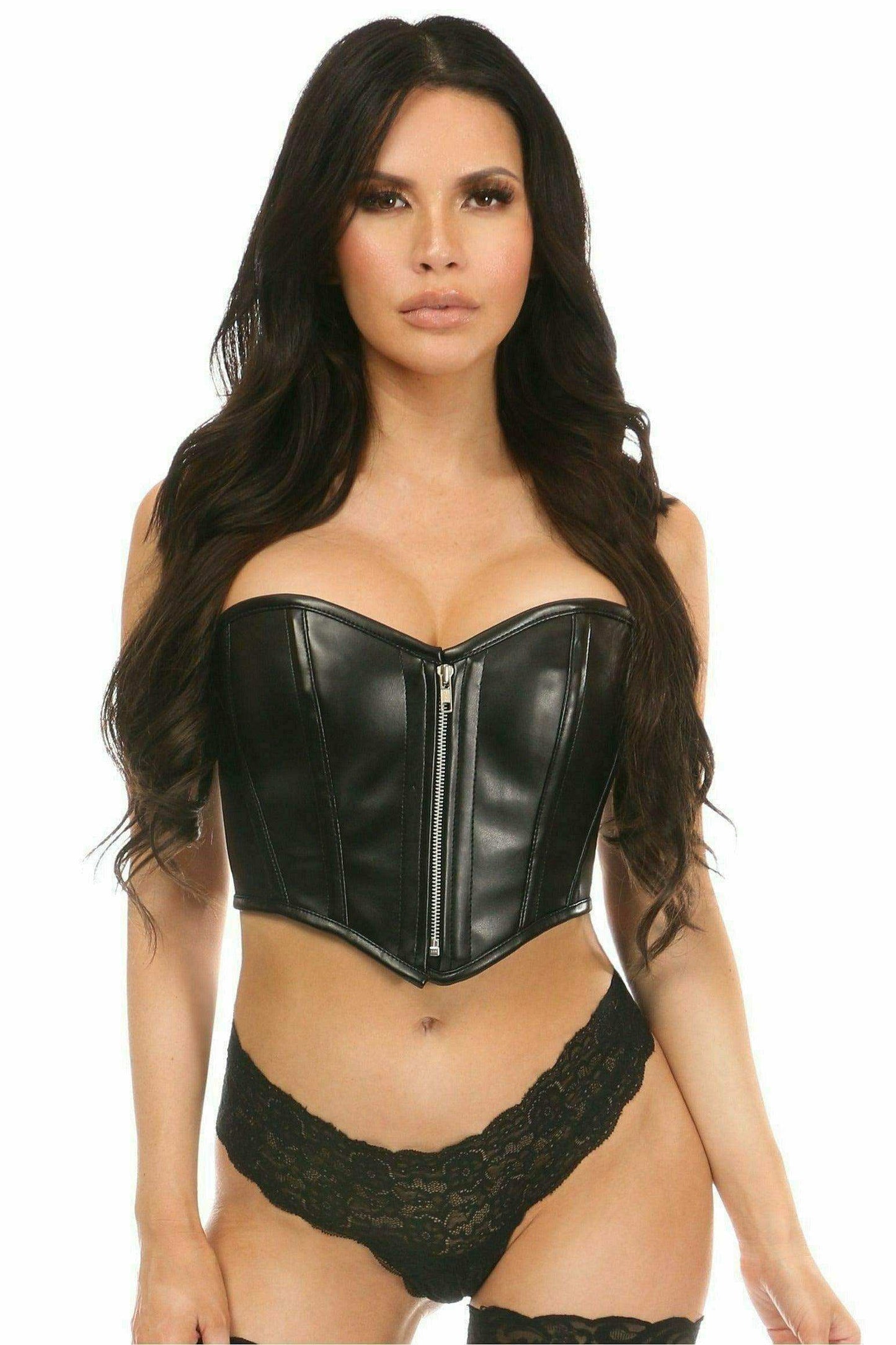 Daisy Corsets Top Drawer Black Faux Leather Bustier Top w/Zipper - Daisy Corsets - Flyclothing LLC