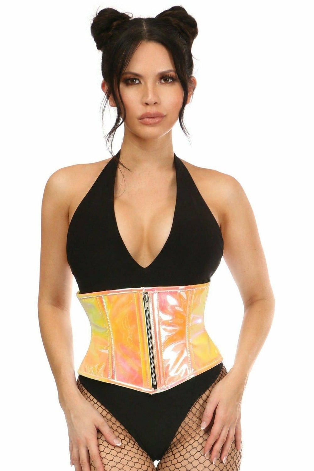 Daisy Corsets Top Drawer Yellow/Pink Holo Steel Boned Mini Cincher - Daisy Corsets