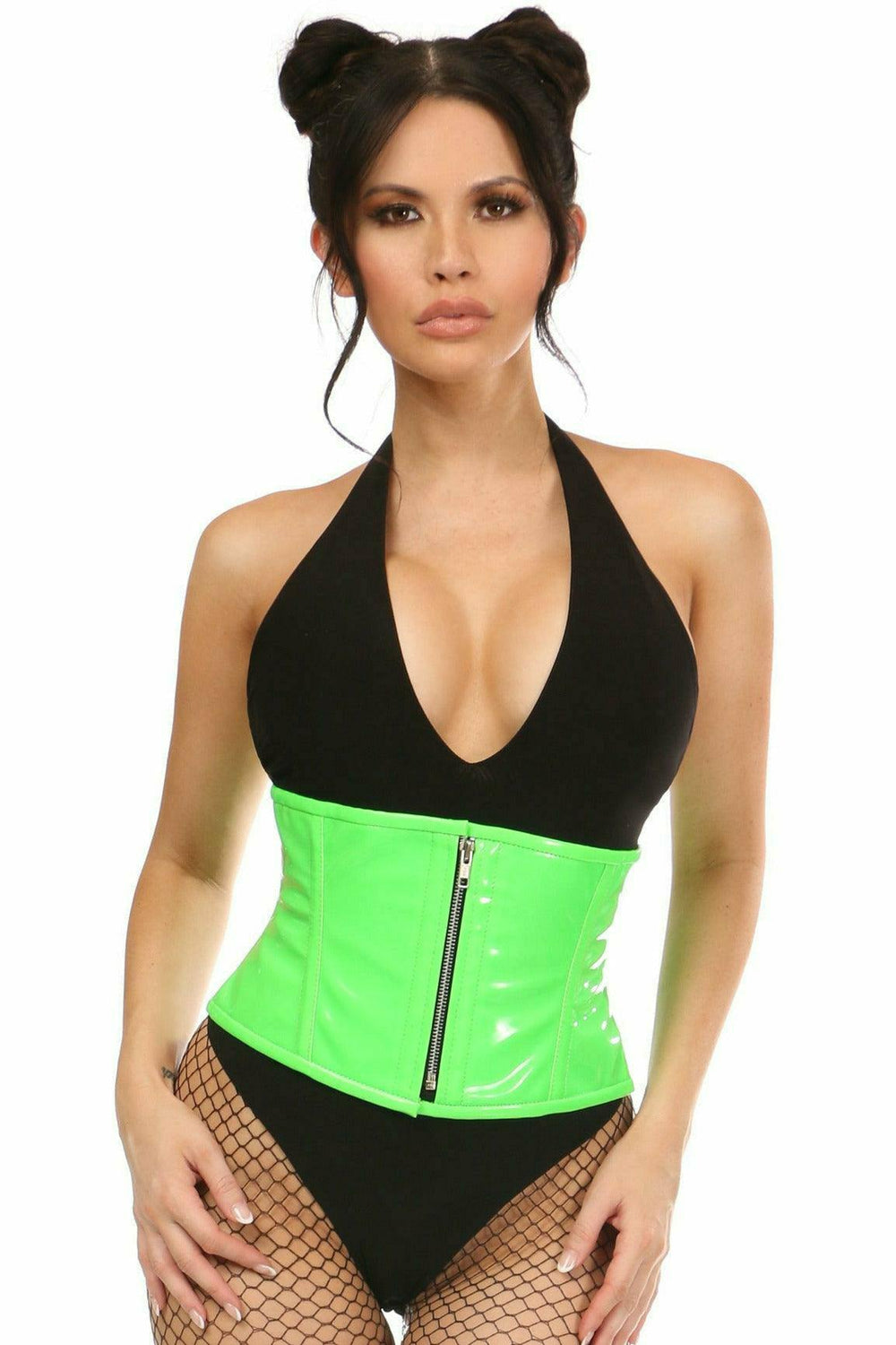 Daisy Corsets Top Drawer Neon Green Patent Steel Boned Mini Cincher - Daisy Corsets