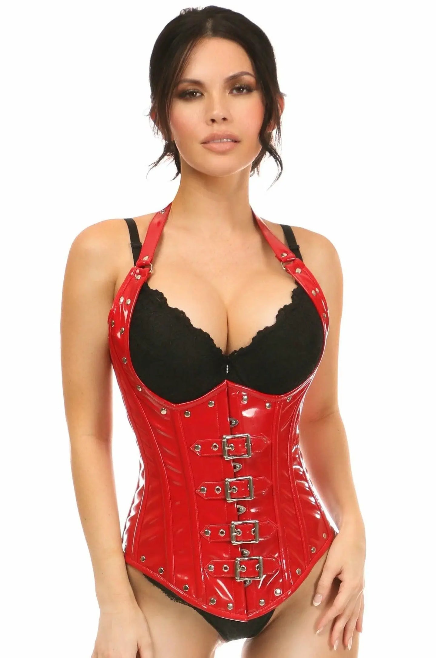 Top Drawer Steel Boned Red Patent PVC Vinyl Underbust Corset Top - Daisy Corsets - Flyclothing LLC
