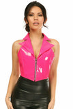 Daisy Corsets Top Drawer Hot Pink Patent Steel Boned Collared Bustier Top - Daisy Corsets