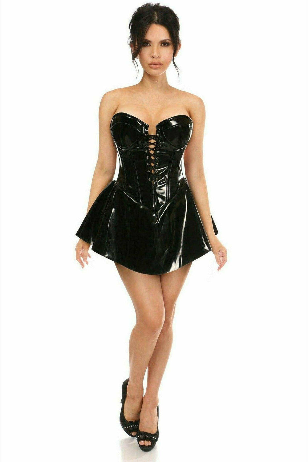 Daisy Corsets Top Drawer Black Patent Steel Boned Corseted Dress - Daisy Corsets - Flyclothing LLC