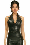 Daisy Corsets Top Drawer Black Faux Leather Steel Boned Collared Bustier Top - Daisy Corsets
