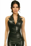 Daisy Corsets Top Drawer Black Faux Leather Steel Boned Collared Bustier Top - Daisy Corsets
