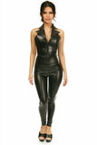 Daisy Corsets Top Drawer Black Faux Leather Steel Boned Collared Bustier Top - Daisy Corsets