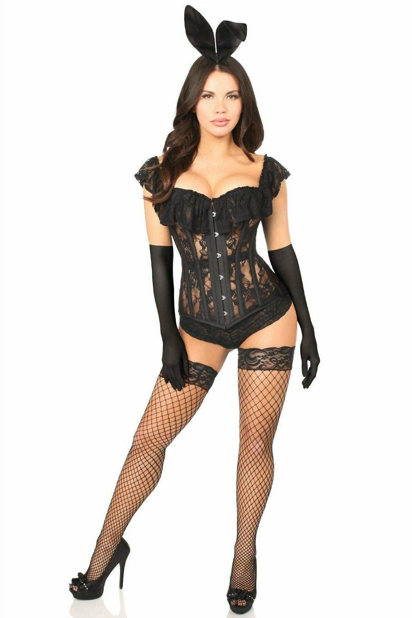 Top Drawer 4 PC Sheer Lace Bunny Corset Costume - Daisy Corsets - Flyclothing LLC