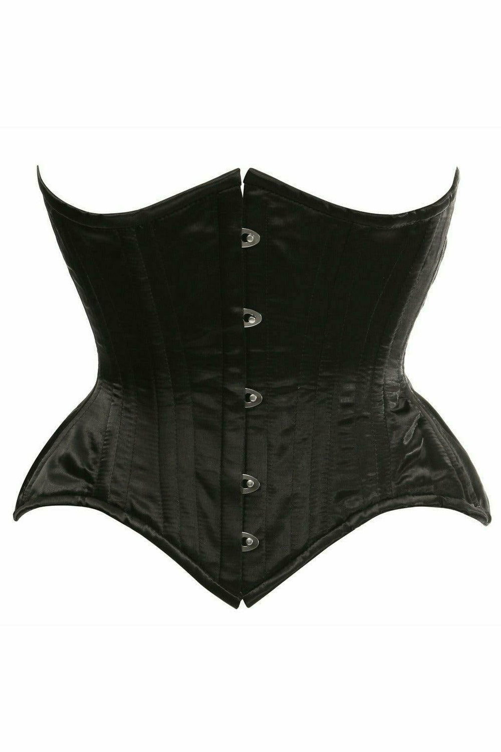 Daisy Corsets Top Drawer Black Satin Double Steel Boned Curvy Cut Waist Cincher Corset - Daisy Corsets