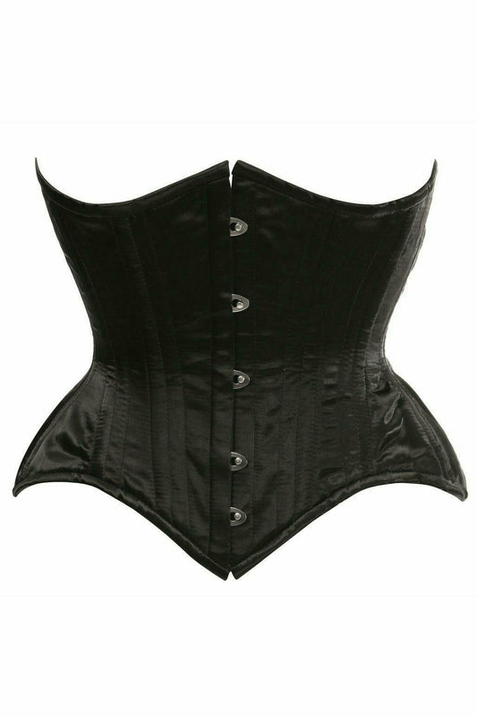 Daisy Corsets Top Drawer Black Satin Double Steel Boned Curvy Cut Waist Cincher Corset - Daisy Corsets