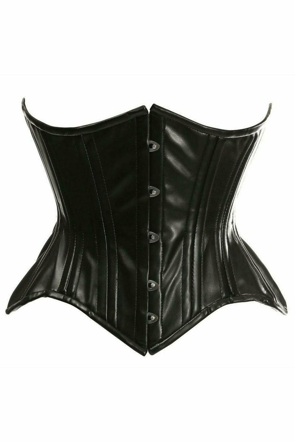 Daisy Corsets Top Drawer Black Faux Leather Double Steel Boned Curvy Cut Waist Cincher Corset - Daisy Corsets