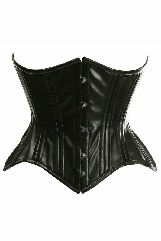 Daisy Corsets Top Drawer Black Faux Leather Double Steel Boned Curvy Cut Waist Cincher Corset - Daisy Corsets