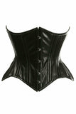 Daisy Corsets Top Drawer Black Faux Leather Double Steel Boned Curvy Cut Waist Cincher Corset - Daisy Corsets