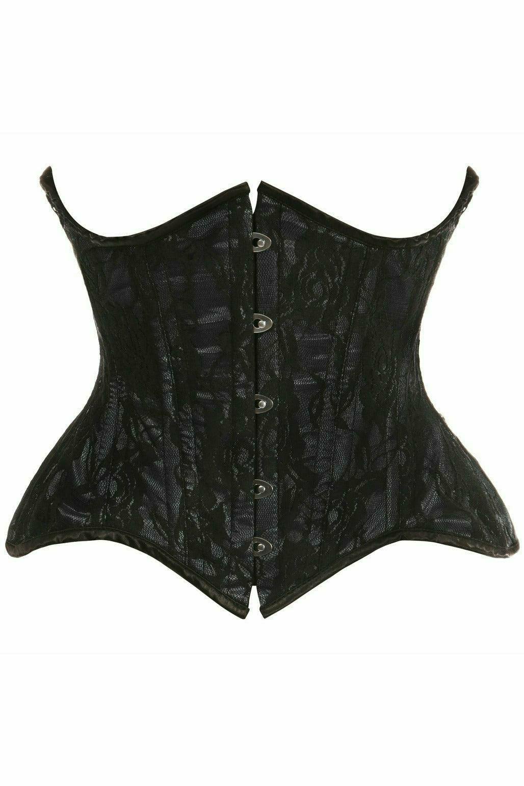 Daisy Corsets Top Drawer Black w/Black Lace Double Steel Boned Curvy Cut Waist Cincher Corset - Daisy Corsets