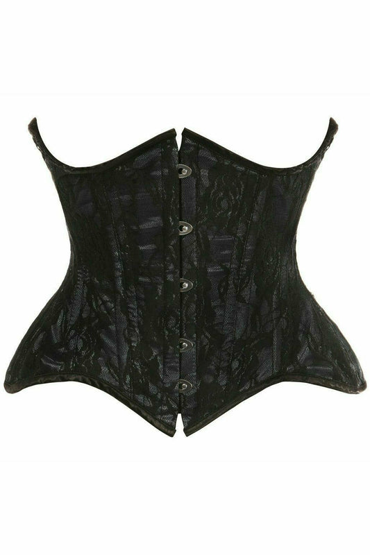 Daisy Corsets Top Drawer Black w/Black Lace Double Steel Boned Curvy Cut Waist Cincher Corset - Daisy Corsets