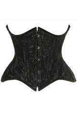 Top Drawer Black w/Black Lace Double Steel Boned Curvy Cut Waist Cincher Corset - Flyclothing LLC