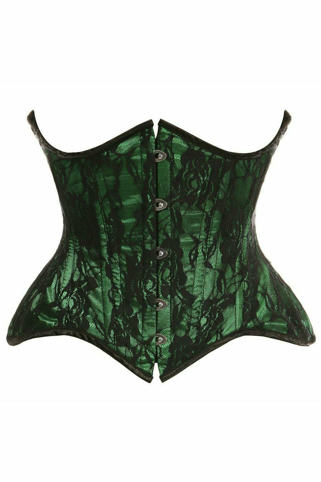 Daisy Corsets Top Drawer Green w/Black Lace Double Steel Boned Curvy Cut Waist Cincher Corset - Daisy Corsets