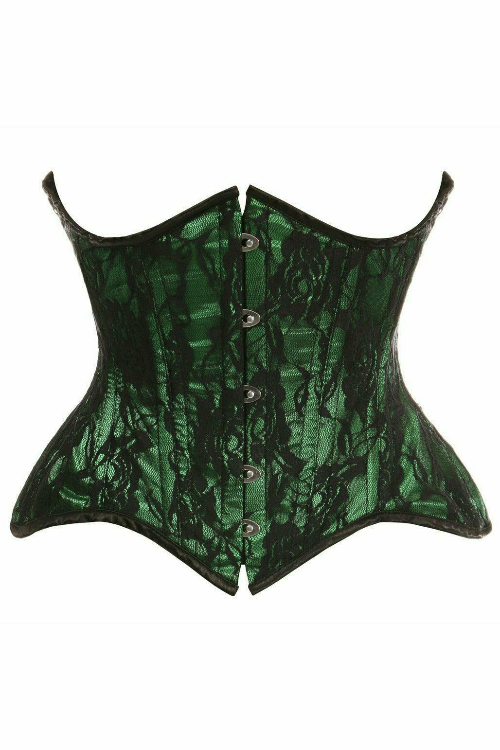 Daisy Corsets Top Drawer Green w/Black Lace Double Steel Boned Curvy Cut Waist Cincher Corset