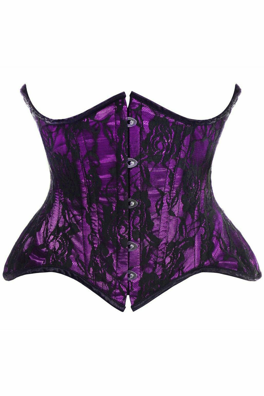 Daisy Corsets Top Drawer Purple w/Black Lace Double Steel Boned Curvy Cut Waist Cincher Corset - Daisy Corsets